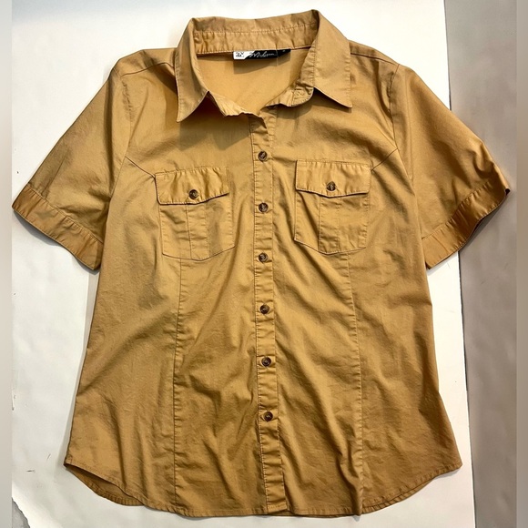 New York & Company Madison Shirt Tan Button-Up Short-Sleeve Women’s Size Medium - Picture 1 of 16